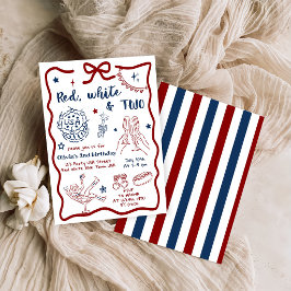 Invitación Rojo Blanco Patriótico Y Dos Cumpleaños