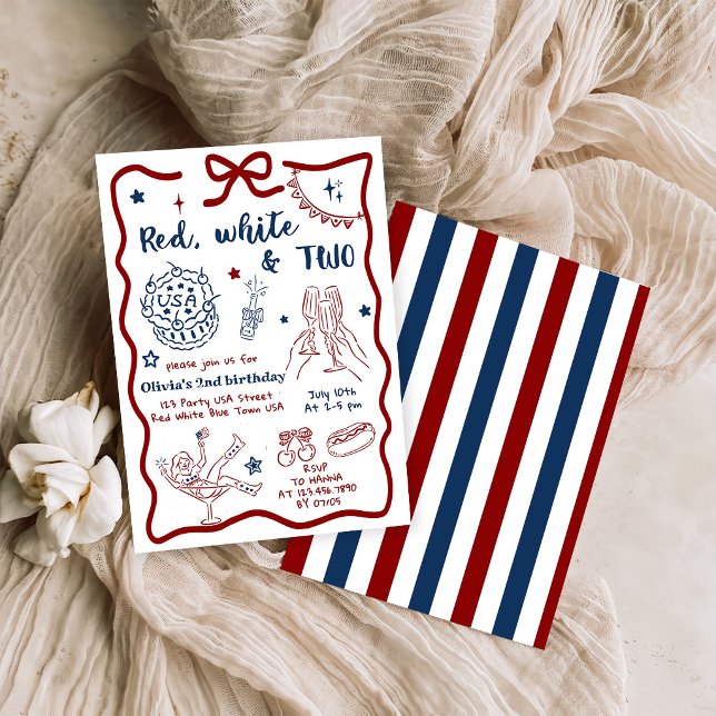 Invitación Rojo Blanco Patriótico Y Dos Cumpleaños (Subido por el creador)