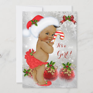 Invitación Rojo Blanco Verde Navidad Baby Shower Niña Étnica
