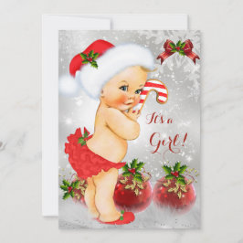Invitación Rojo Blanco Verde Navidad Baby Shower Niña Rubia