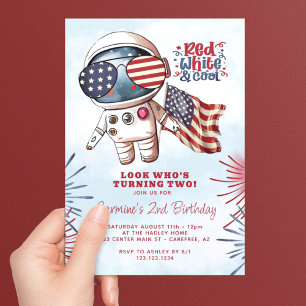 Invitación Rojo Blanco y Astronauta Genial Cumpleaños 2