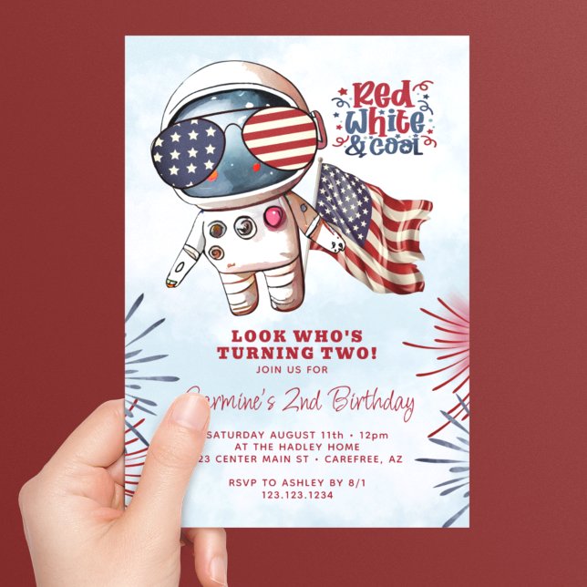 Invitación Rojo Blanco y Astronauta Genial Cumpleaños 2 (Subido por el creador)