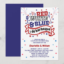 Invitación Rojo Blanco y Azul Yo hago Barbacoa Pareja Despedi