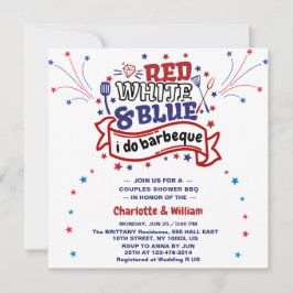 Invitación Rojo Blanco y Azul Yo hago Barbacoa Pareja Despedi