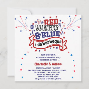 Invitación Rojo Blanco y Azul Yo hago Barbacoa Pareja Despedi