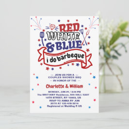 Invitación Rojo Blanco y Azul Yo hago Barbacoa Pareja Despedi
