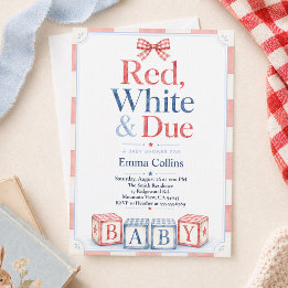 Invitación Rojo Blanco y Bebé a bordo Bloques de Bebé Fiesta