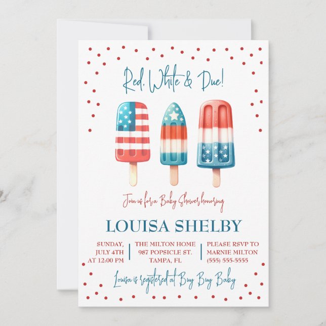 Invitación ¡Rojo, blanco y debido! Patriotic Popsicle Baby Sh (Anverso)