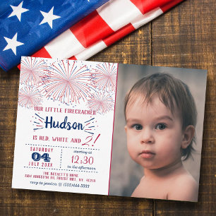 Invitación ¡Rojo, Blanco y Dos! 4 De Julio Foto De Cumpleaños