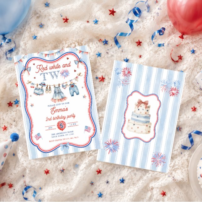 Invitación Rojo Blanco y Dos Cumpleaños 2 el 4 de Julio (Subido por el creador)