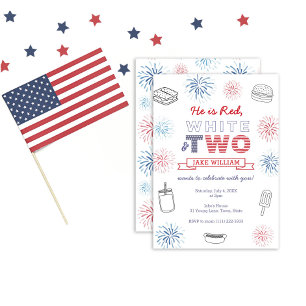 Invitación Rojo Blanco y Dos Cumpleaños 2 Fiesta de Barbacoa
