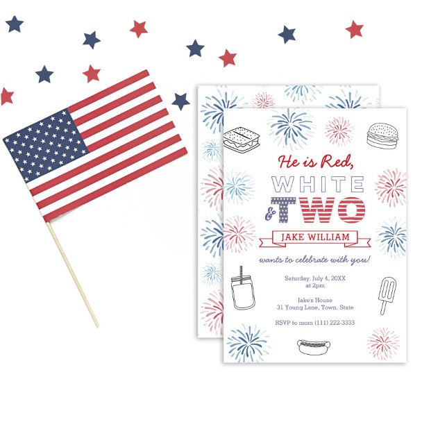 Invitación Rojo Blanco y Dos Cumpleaños 2 Fiesta de Barbacoa (Subido por el creador)