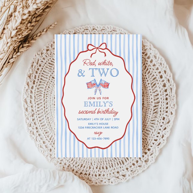 Invitación Rojo Blanco y Dos Cumpleaños 2do 4 de Julio (Subido por el creador)