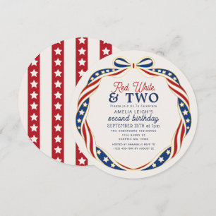 Invitación Rojo Blanco y Dos Cumpleaños de 4 de Julio Cumplea
