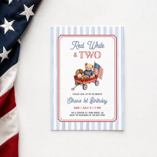 Invitación Rojo Blanco y Dos Cumpleaños Patrióticos 2