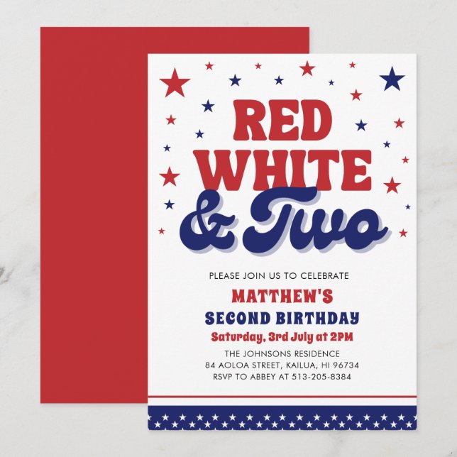 Invitación Rojo, Blanco y Dos Fiestas del 2 de julio (Anverso / Reverso)
