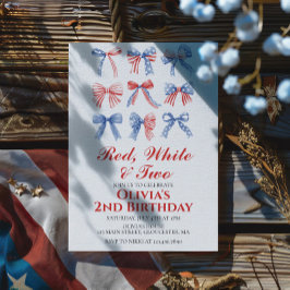 Invitación Rojo, Blanco y Dos Lazos 4 de Julio cumpleaños 2