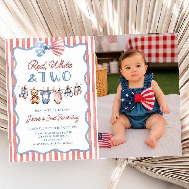 Invitación Rojo Blanco y Dos Patrióticas Foto de 2do Cumpleañ (Subido por el creador)