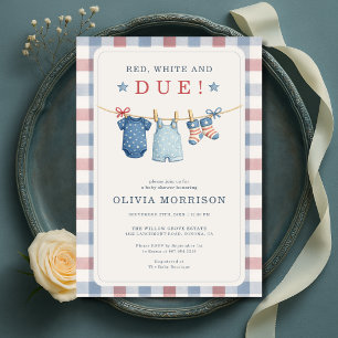 Invitación Rojo Blanco y Esperado 4 de Julio Baby Shower Amér