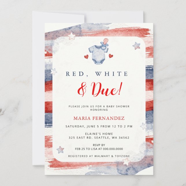 Invitación Rojo Blanco y Esperado 4 de Julio Cumpleaños de Ve (Anverso)