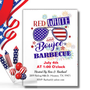 Invitación Rojo Blanco Y Lujoso Barbacoa del 4 de Julio
