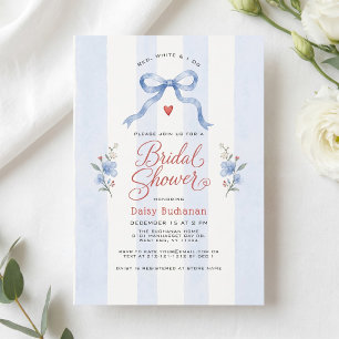 Invitación Rojo Blanco Y Me Caso Lazo Azul Vintage Personaliz