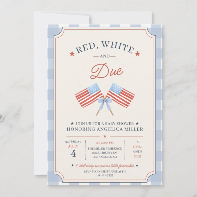 Invitación Rojo Blanco y Próximo Baby Shower Patriótico Ameri (Anverso)