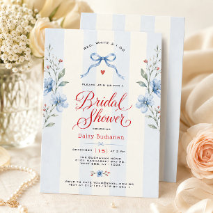 Invitación Rojo blanco y yo hago Floral Clásico Azul Personal