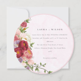 Invitación Rojo Boho Rosa Flores de Rosa blancas modernas
