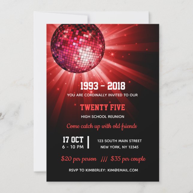 Invitación Rojo bola de disco (Anverso)