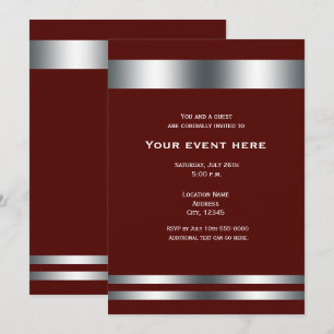Invitación Rojo Burdeos Profundo Plateado Elegante Cena Event