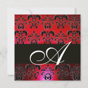 Invitación ROJO BURGUNDY BLACK DAMASK MONOGRAM , rubí blanco