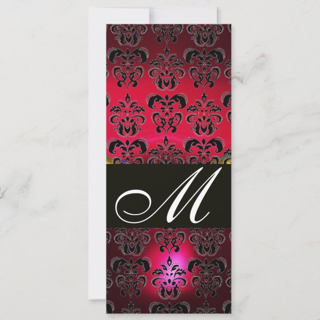 Invitación ROJO BURGUNDY BLACK DAMASK MONOGRAM rubí blanco (Anverso)