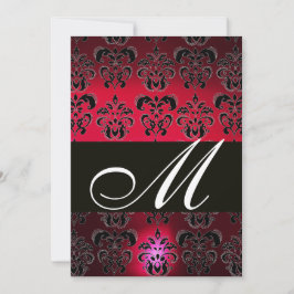 Invitación ROJO BURGUNDY BLACK DAMASK MONOGRAM rubí blanco