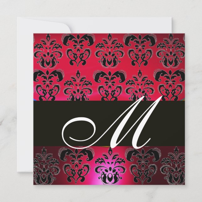 Invitación ROJO BURGUNDY BLACK DAMASK MONOGRAM , rubí blanco (Anverso)