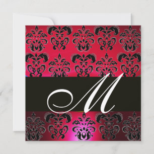 Invitación ROJO BURGUNDY BLACK DAMASK MONOGRAM , rubí blanco