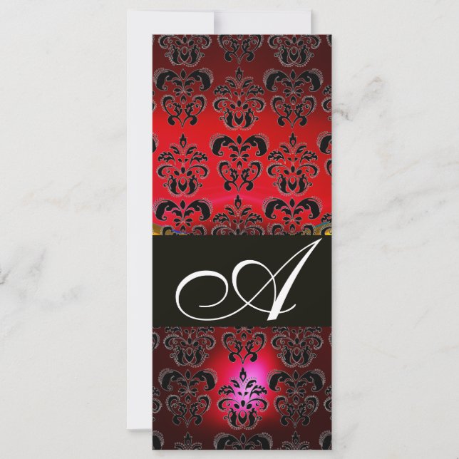 Invitación ROJO BURGUNDY BLACK DAMASK MONOGRAM rubí blanco (Anverso)