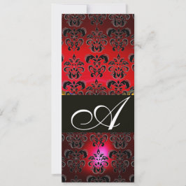 Invitación ROJO BURGUNDY BLACK DAMASK MONOGRAM rubí blanco
