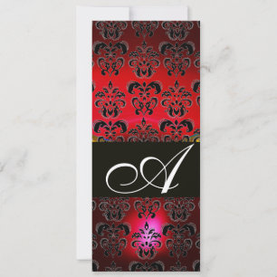 Invitación ROJO BURGUNDY BLACK DAMASK MONOGRAM rubí blanco