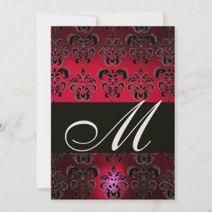 Invitación ROJO BURGUNDY BLACK DAMASK MONOGRAM Ruby champagne