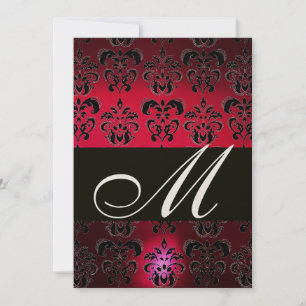 Invitación ROJO BURGUNDY BLACK DAMASK MONOGRAM Ruby gold