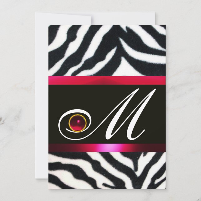 INVITACIÓN ROJO BURGUNDY BLANCO NEGRO ZEBRA FUR MONOGRAM (Anverso)