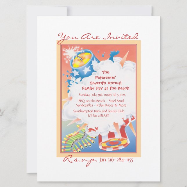 Invitación Rojo caliente y azul (Anverso)