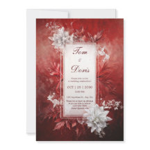 Rojo Carmesí Profundo Floral Blanco Boda de Invier