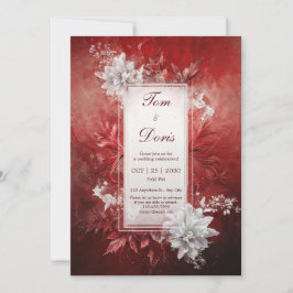 Invitación Rojo Carmesí Profundo Floral Blanco Boda de Invier