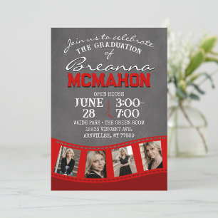 Invitación Rojo Chalkboard Filmstrip 5 Graduación de imágenes