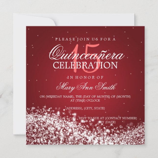 Invitación Rojo chispeante de la onda 2 del fiesta elegante (Anverso)