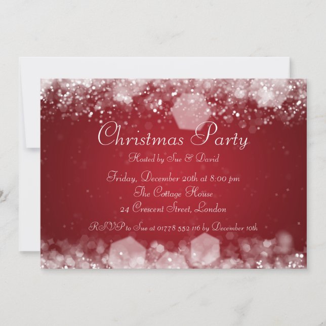 Invitación rojo chispeante elegante de la noche de la (Anverso)