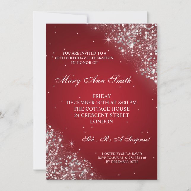 Invitación Rojo chispeante elegante del purpurina de la (Anverso)