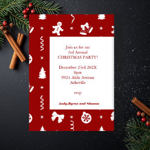 Invitación Rojo Clásico y Blanco Jengibre de Navidad